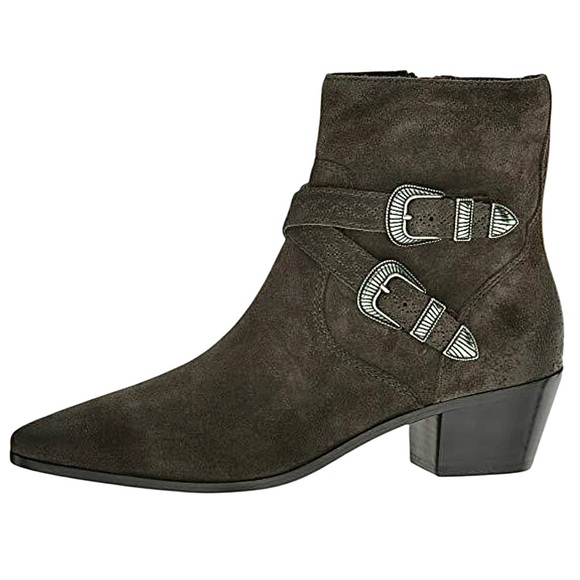 Frye Ellen Gray Suede Women's Grigio Buckle Boots Sz 7.5 Style #3478027 Side Zip